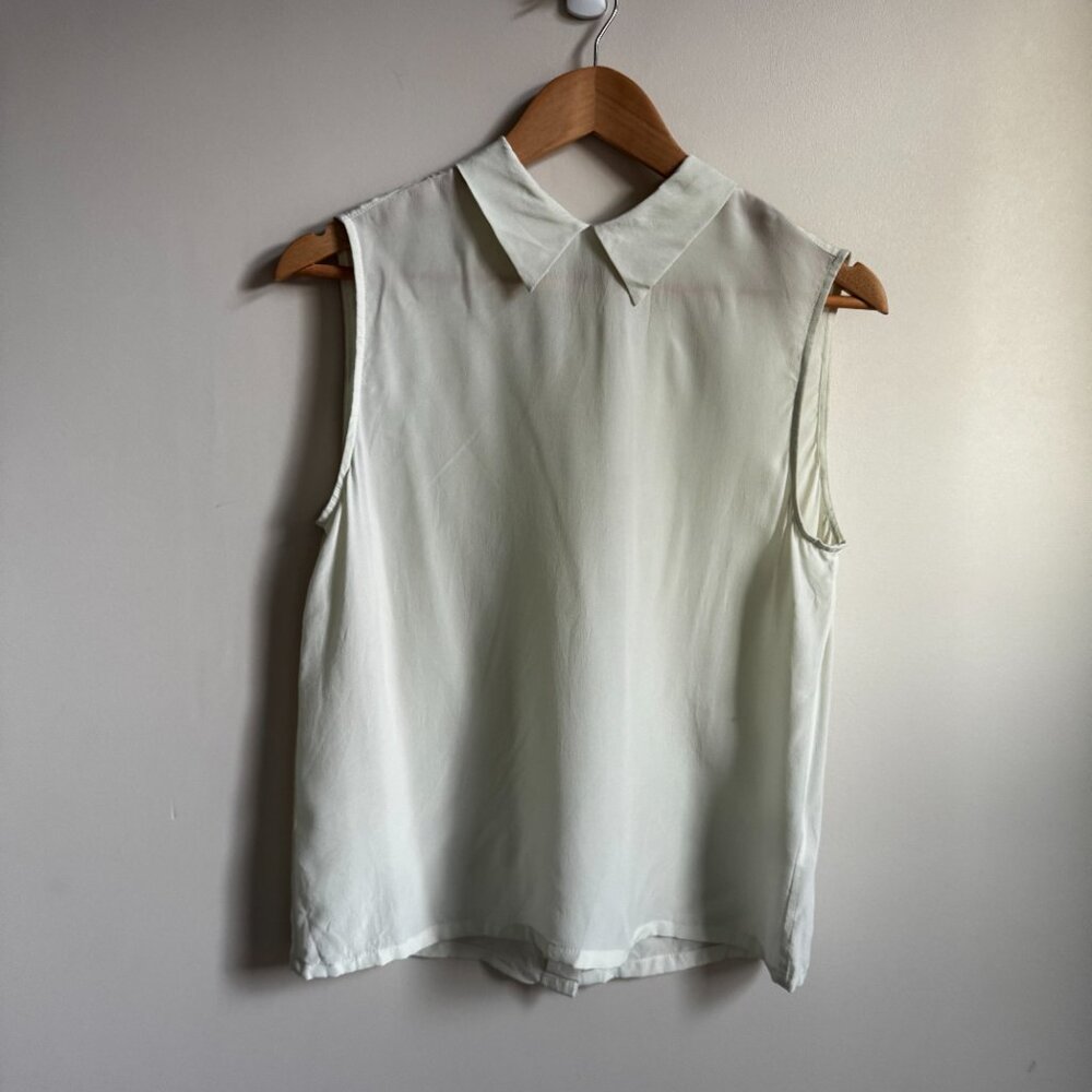 Equipment 100% Silk White Sleeveless Tuxedo Top Button Up